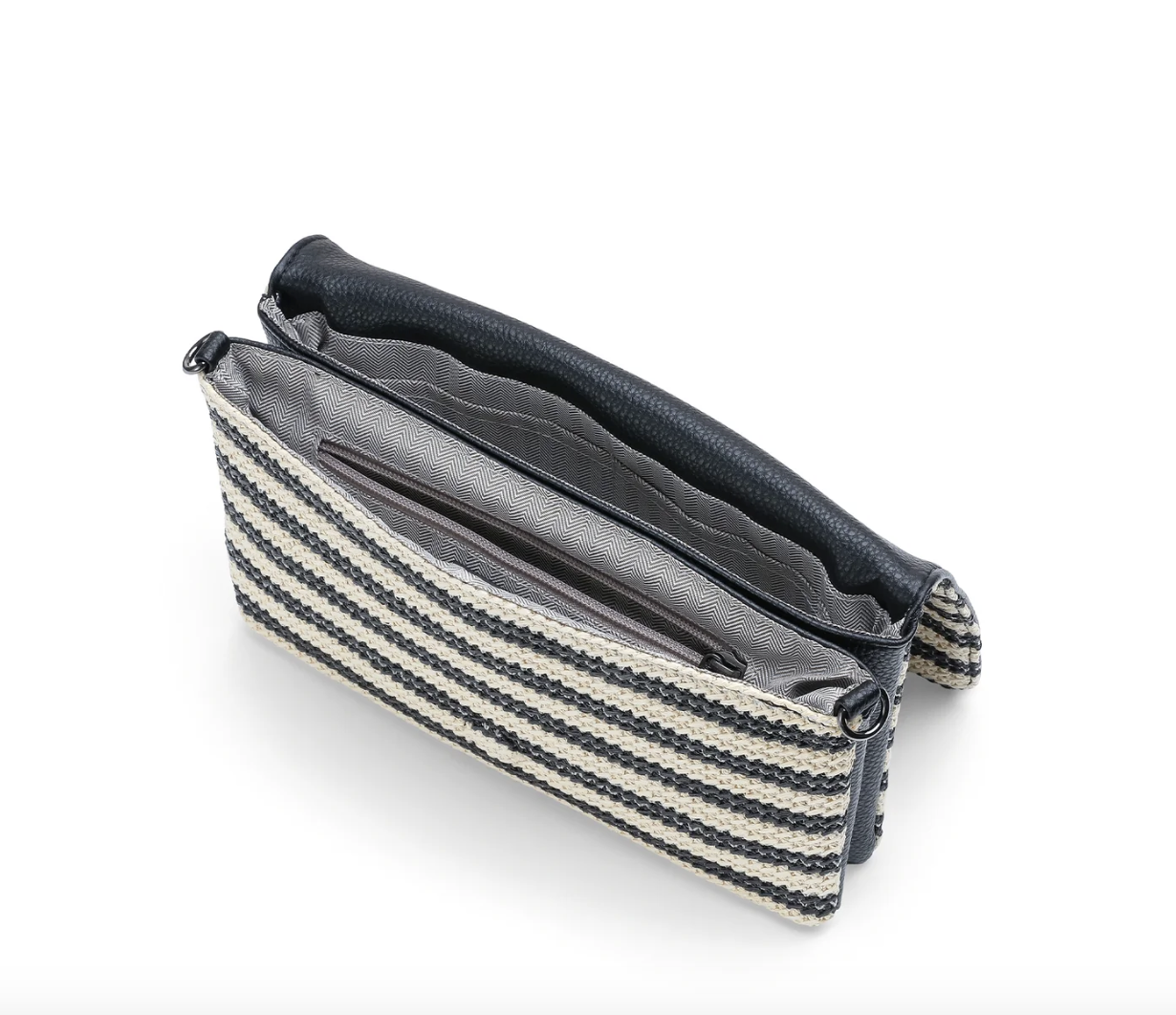 black striped raffia crossbody