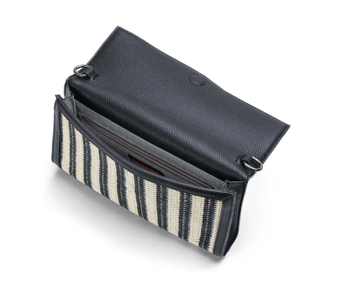 black striped raffia clutch