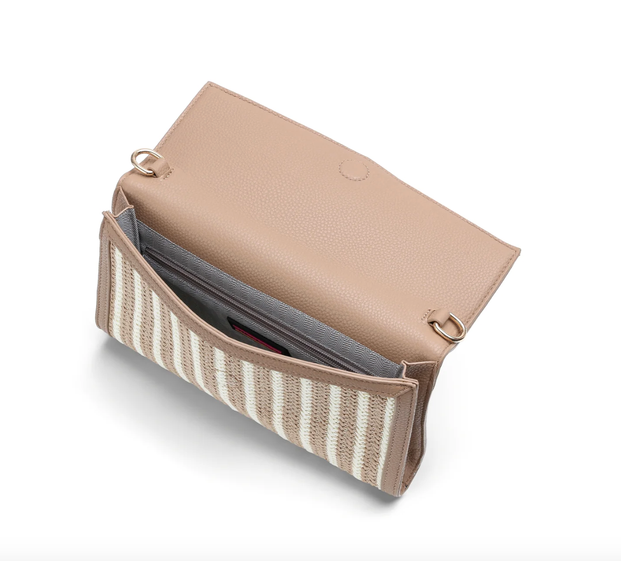 beige striped raffia clutch