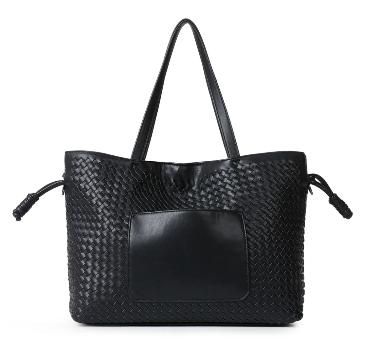 woven vegan leather tote- black