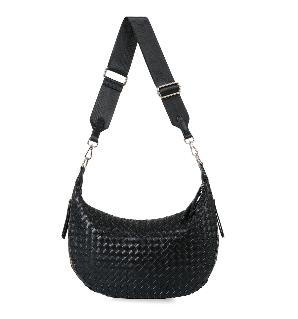 woven vegan leather sling bag- black