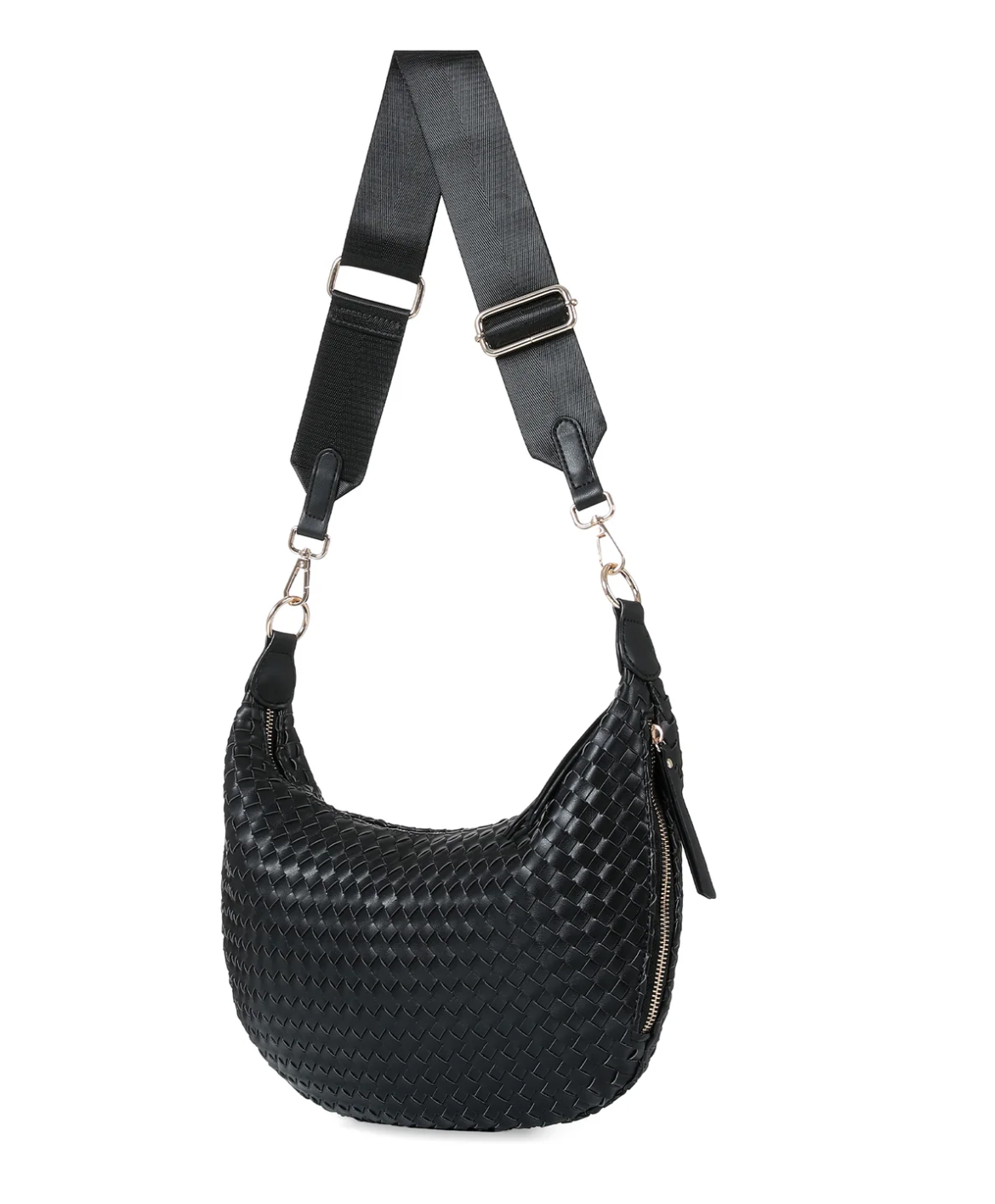 woven vegan leather sling bag- black