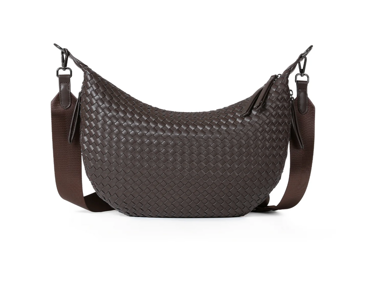 woven vegan leather sling bag- java