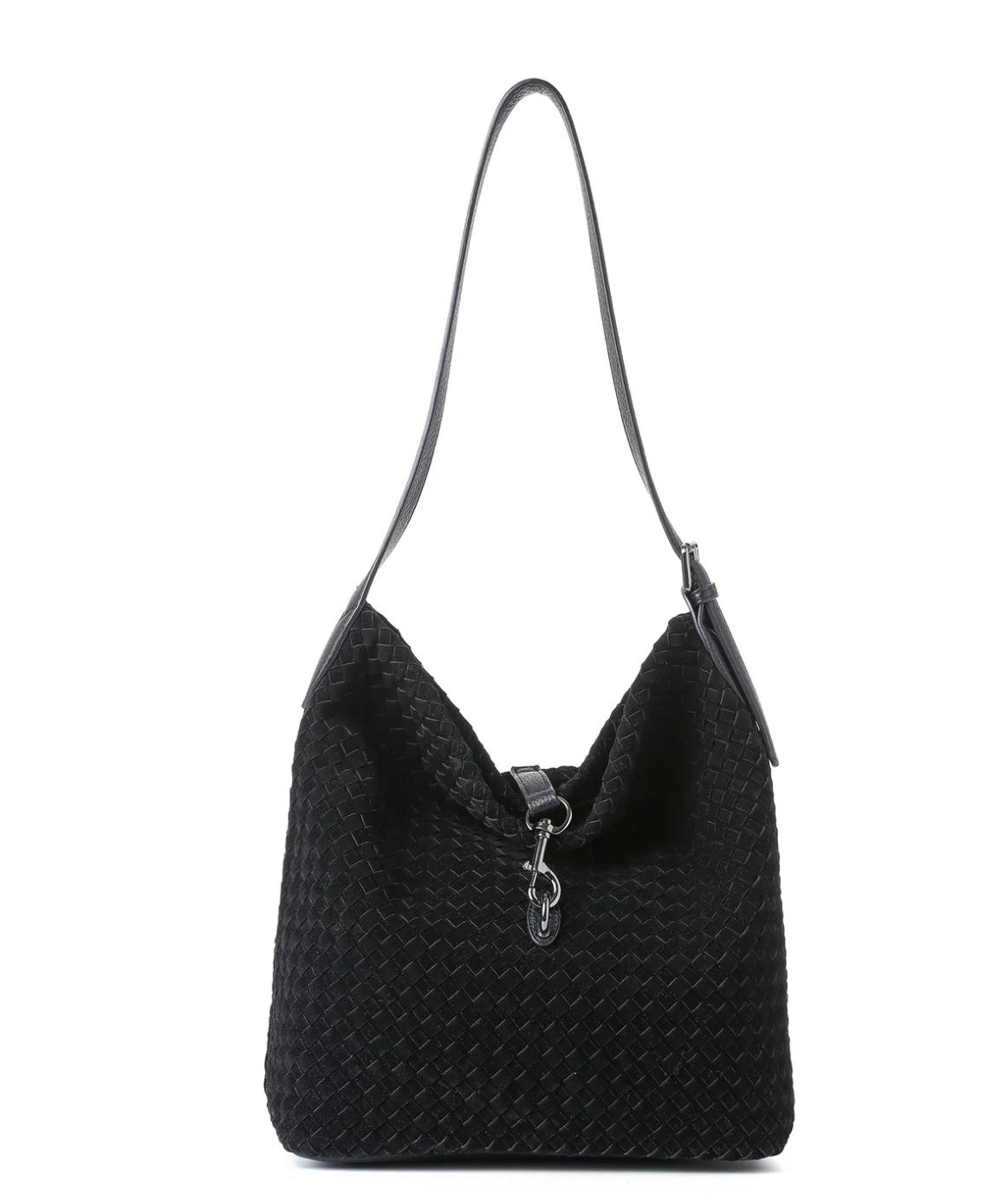 woven vegan suede shoulder bag - black
