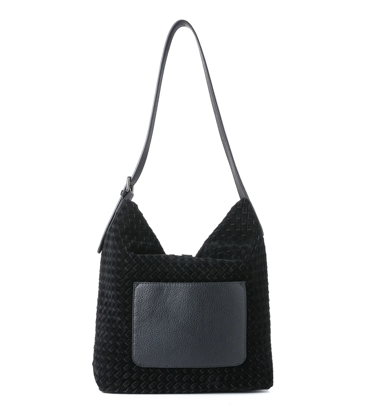 woven vegan suede shoulder bag - black
