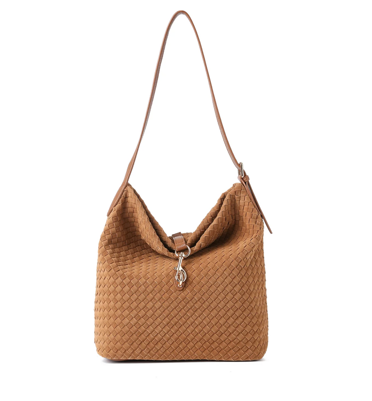 woven vegan suede shoulder bag - saddle