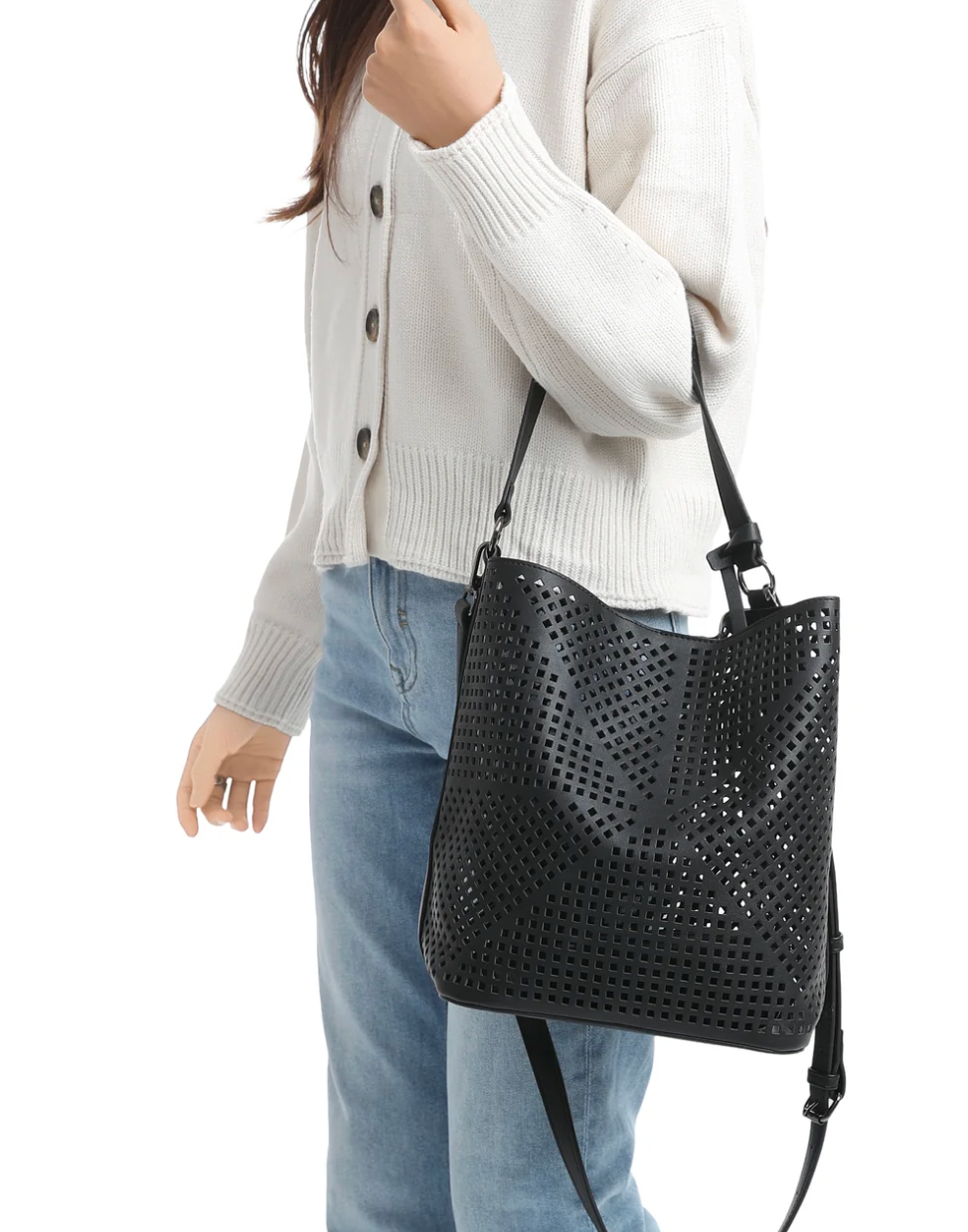 Vegan leather Laser cut bag - BLACK
