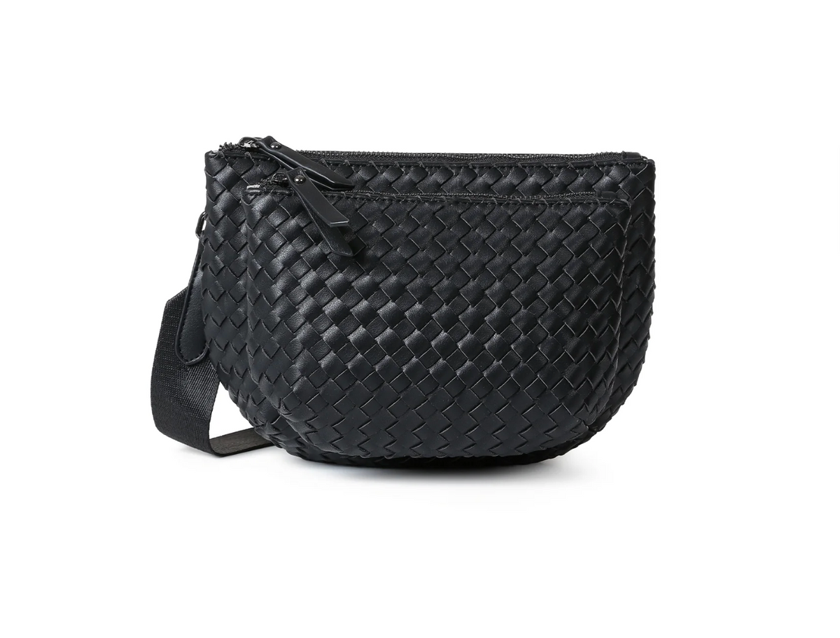 woven Vegan leather Convertible Crossbody - black