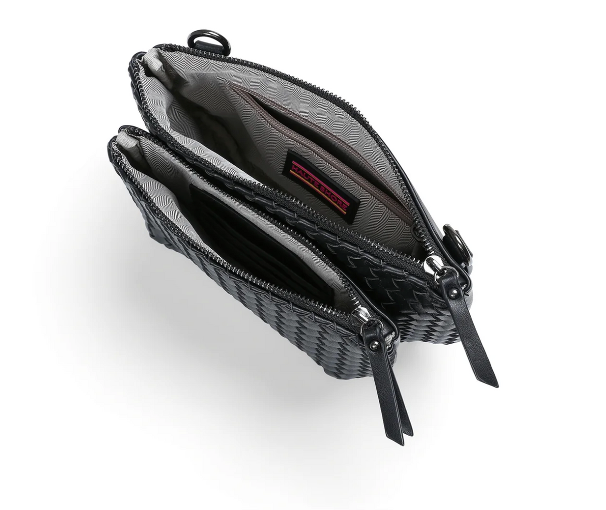 woven Vegan leather Convertible Crossbody - black