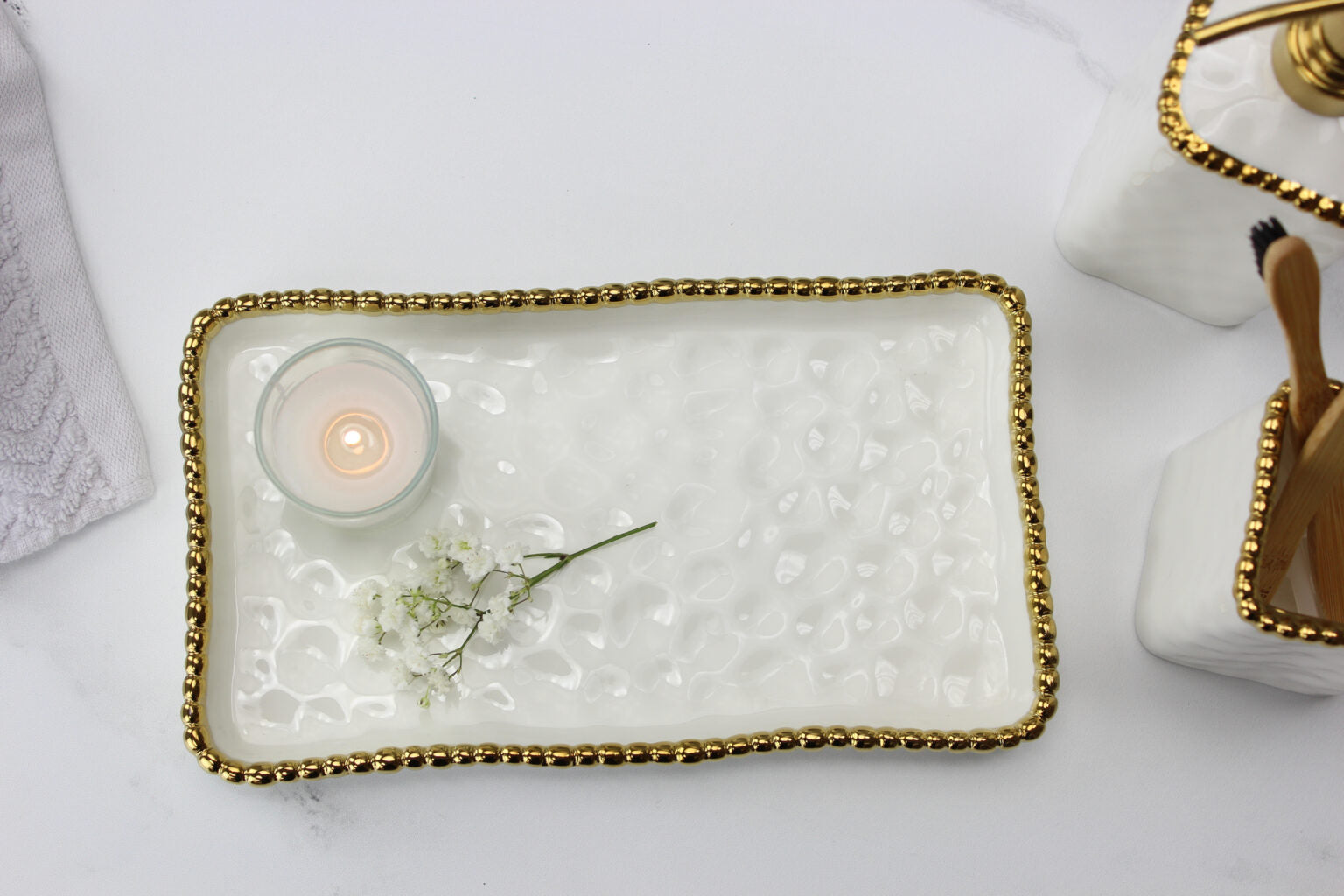 Pampa Bay Rectangular Vanity Tray With Gold Beads