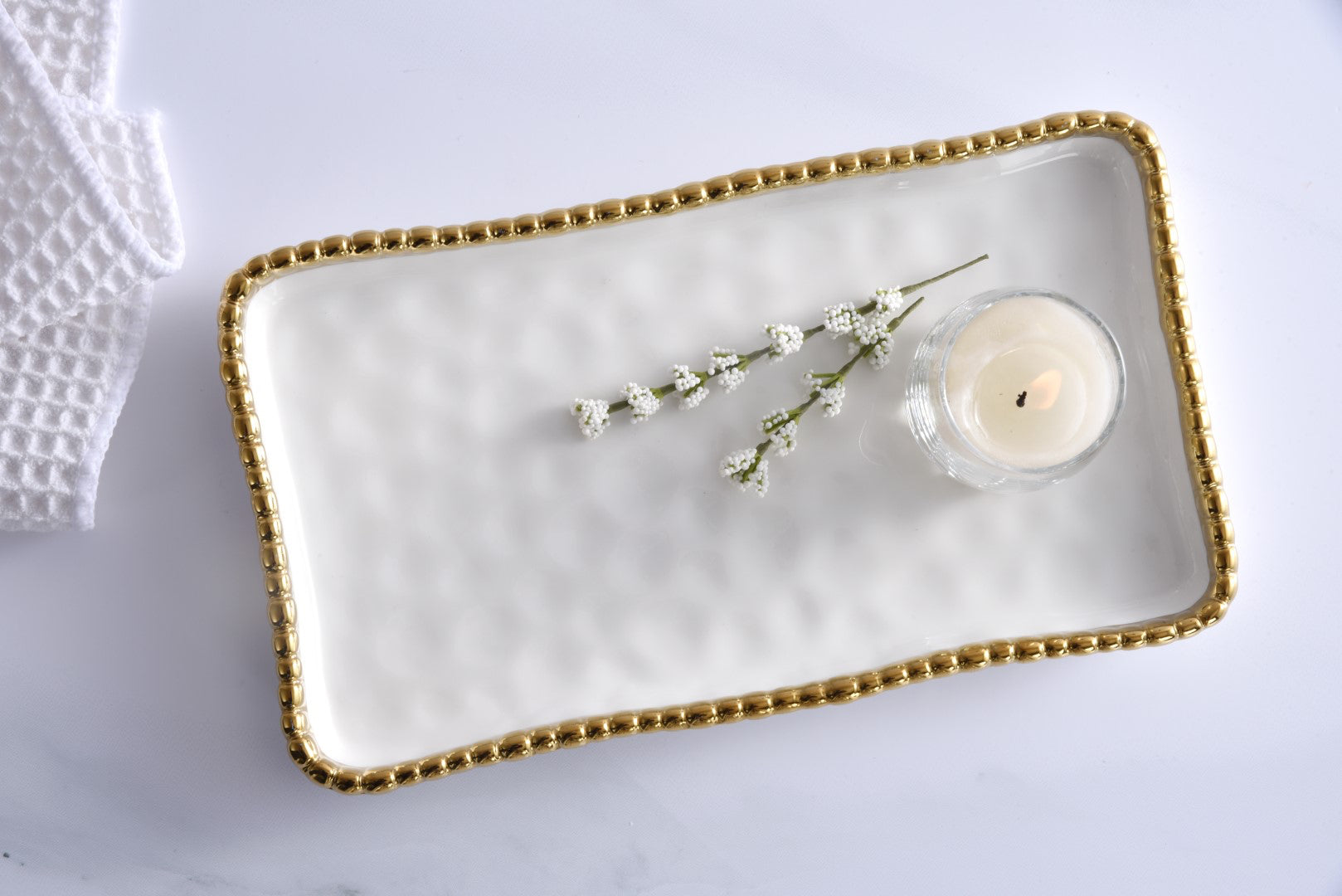 Pampa Bay Rectangular Vanity Tray With Gold Beads