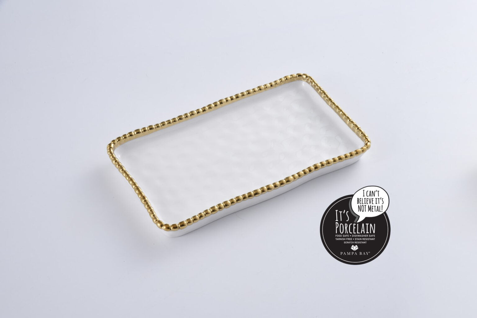 Pampa Bay Rectangular Vanity Tray With Gold Beads