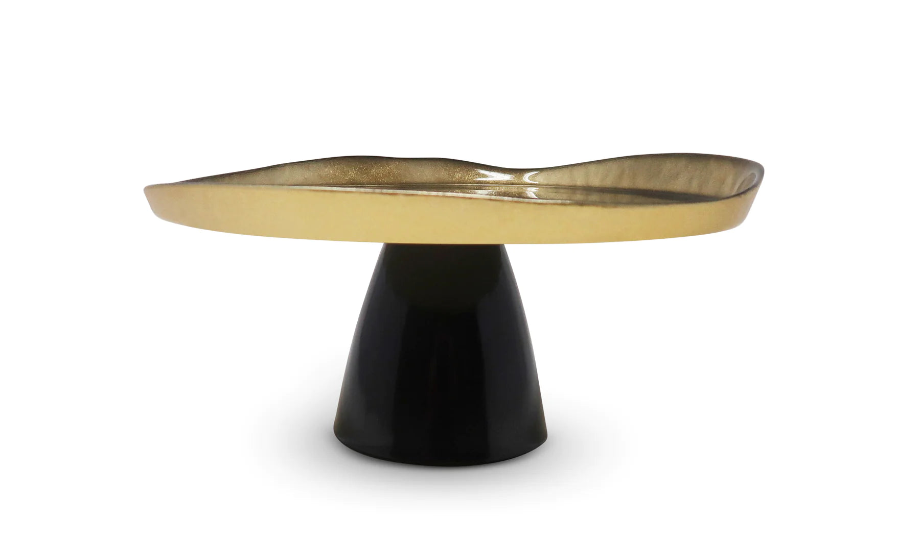 Glass Abstract black and gold Footed Cake Plate