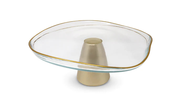 Glass Abstract clear and Gold Footed Cake Plate