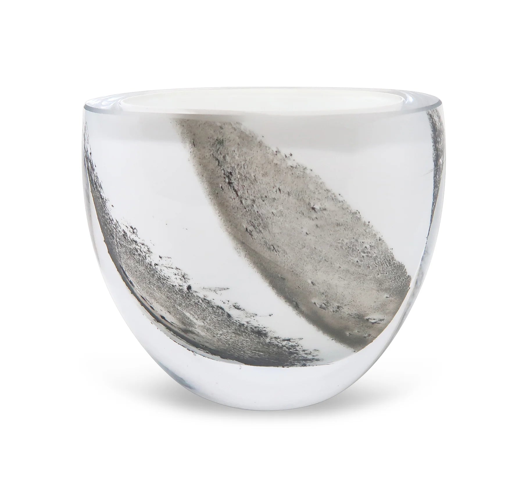White Glass Shallow Vase With Black Strokes, 6"