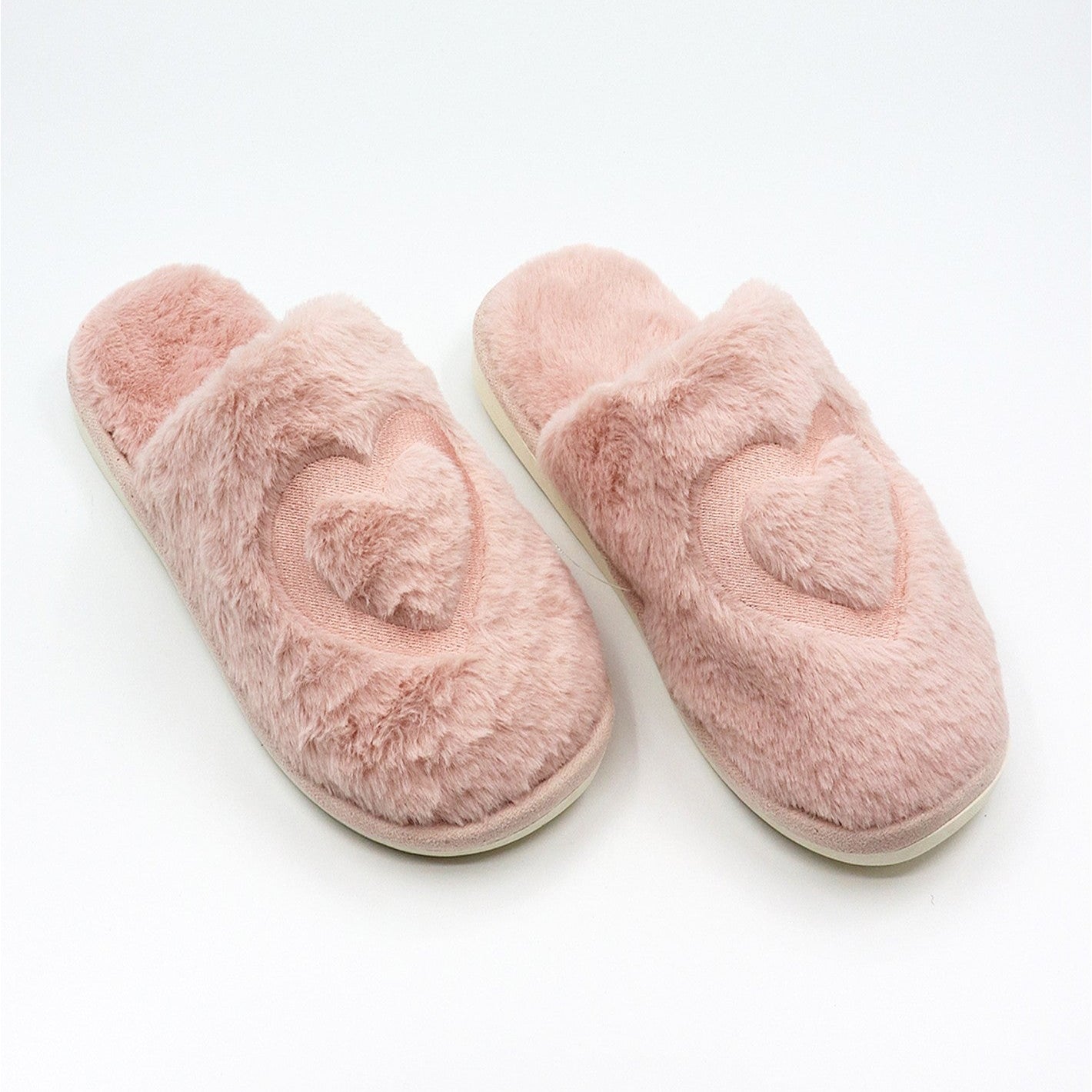 Soft Plush Heart Slippers - Pink