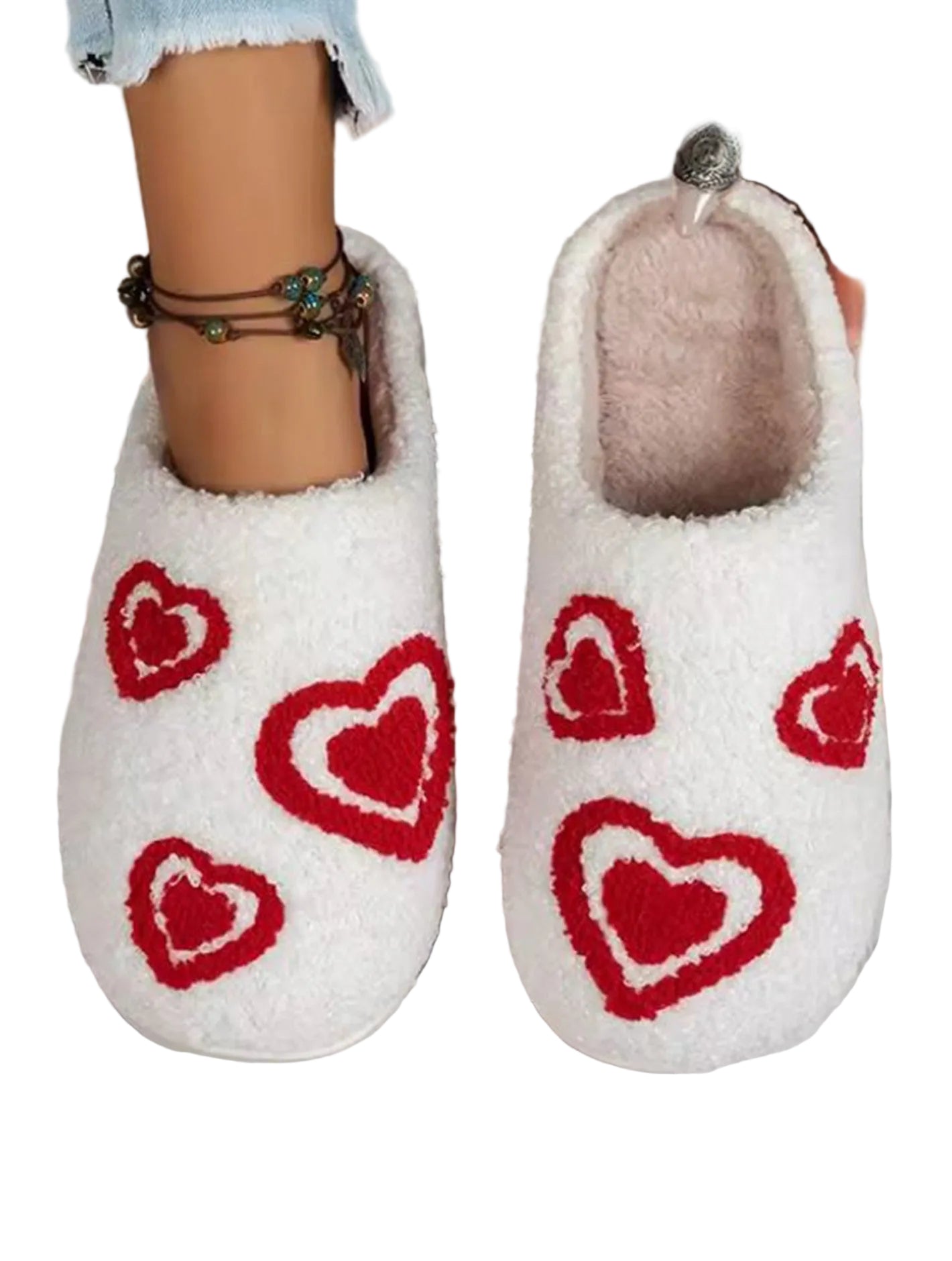 Soft Plush Fuzzy Non-Slip Slippers multi-heart