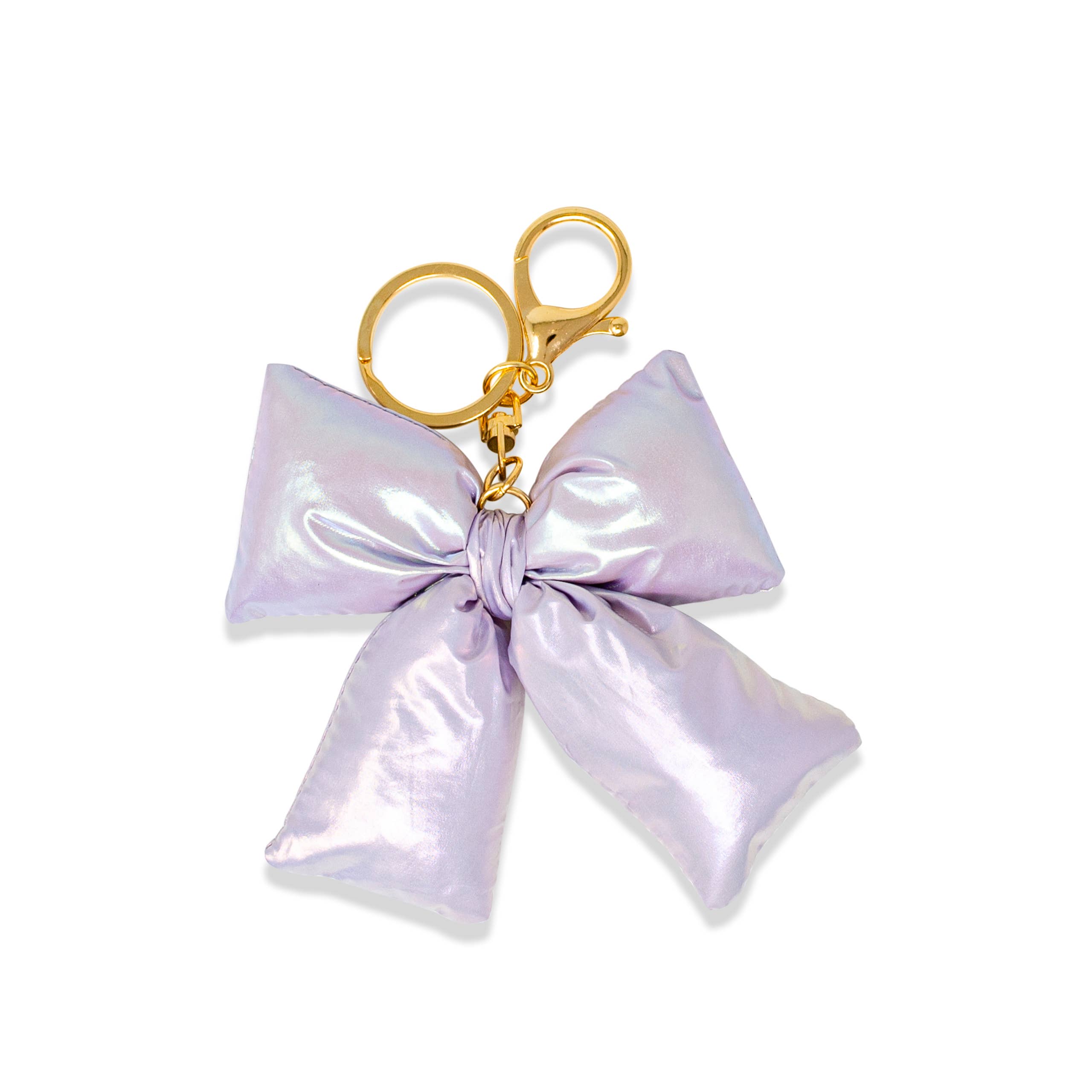 Shiny Quilted Fluffy Bow Handbag: Purple