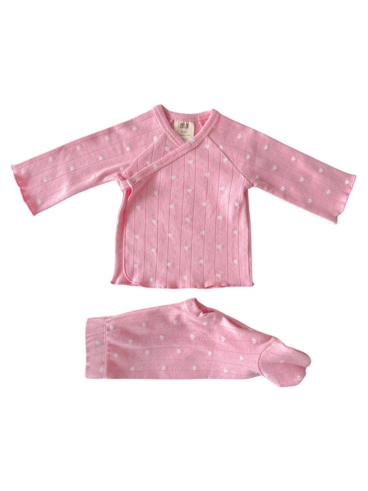 Pink with White Heart / Organic Pointelle Newborn Set