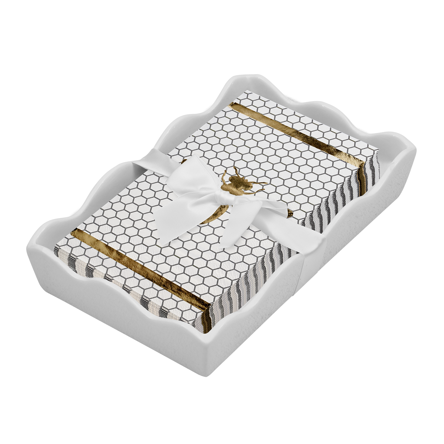 Ceramic Wave Napkin Tray with Guest Towel - Honeybee