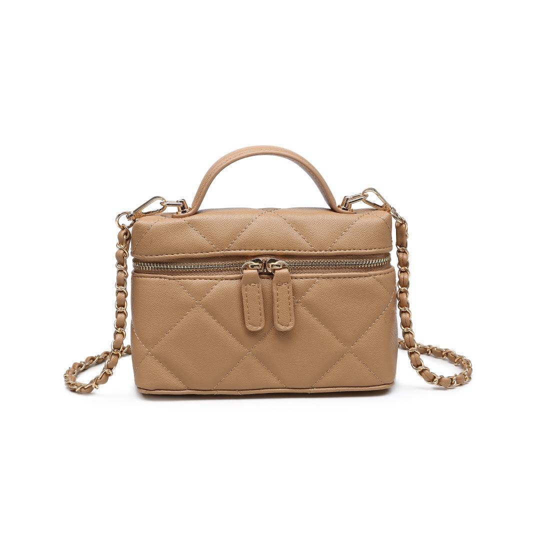 Quilted vanity bag with chain - tan