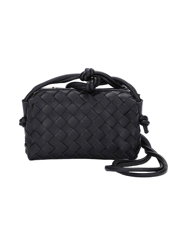Woven Zipper Crossbody Bag - black