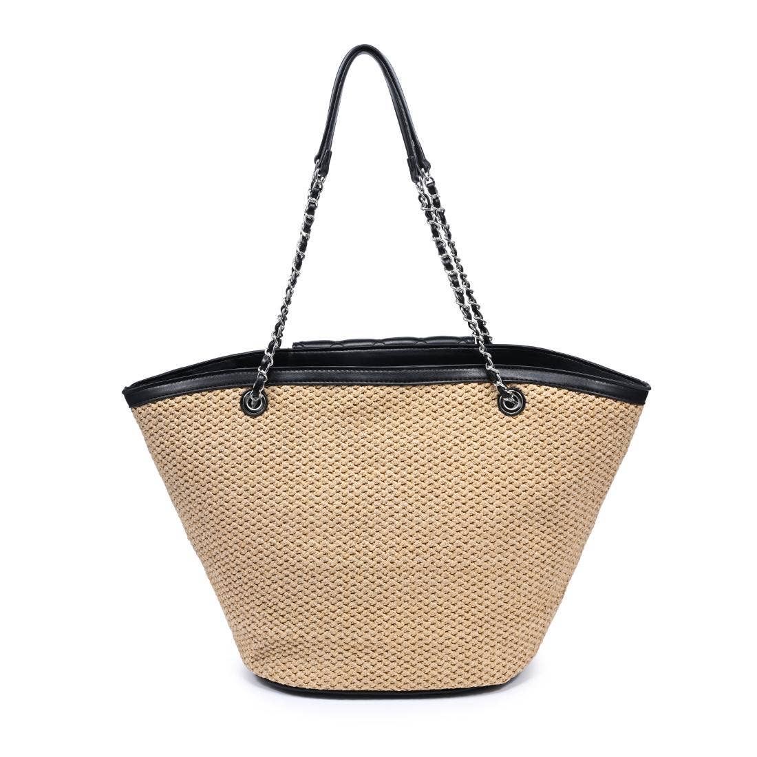 Woven Tote with quilted front pocket - natural black
