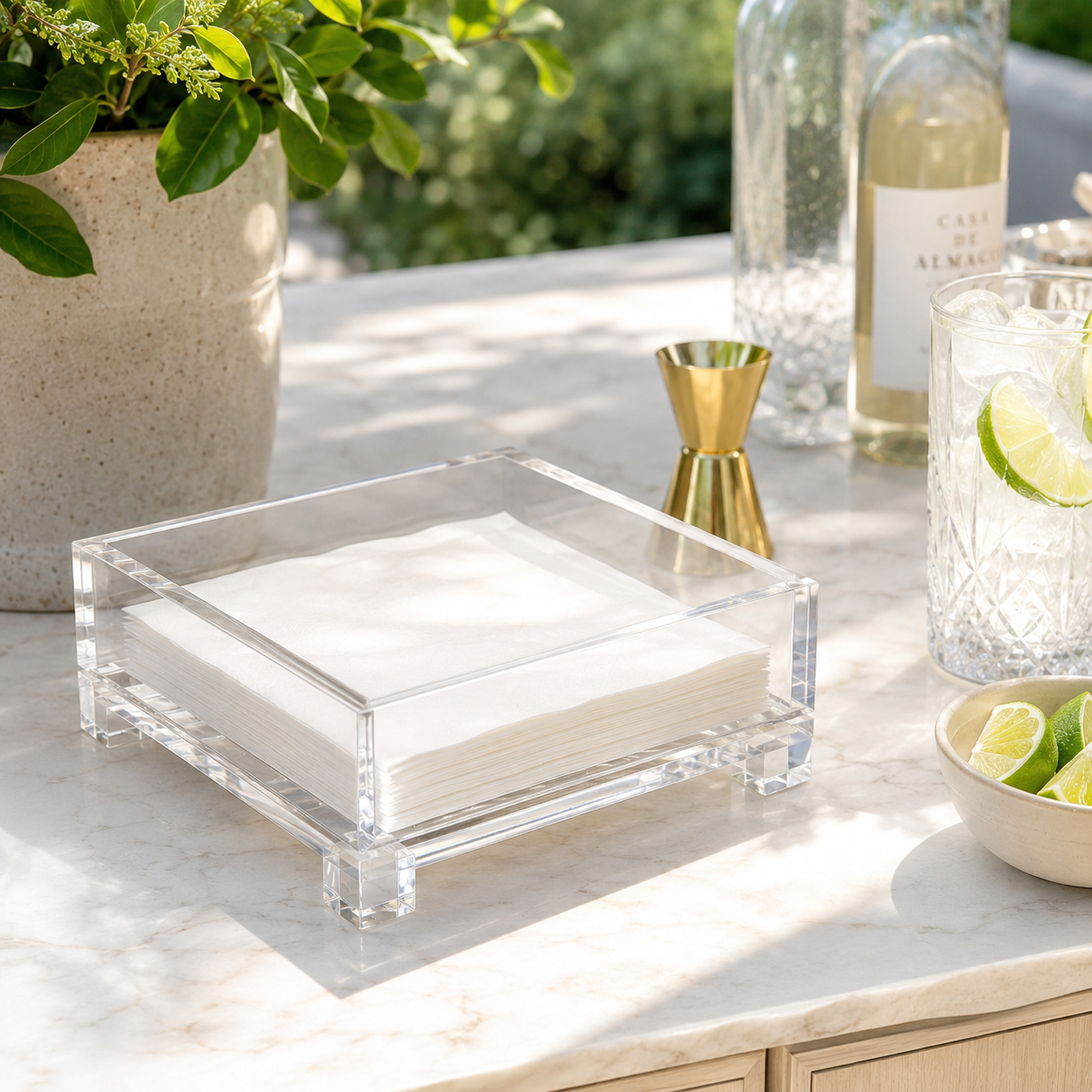Clear Acrylic Cocktail Napkin Holder, Cube Feet