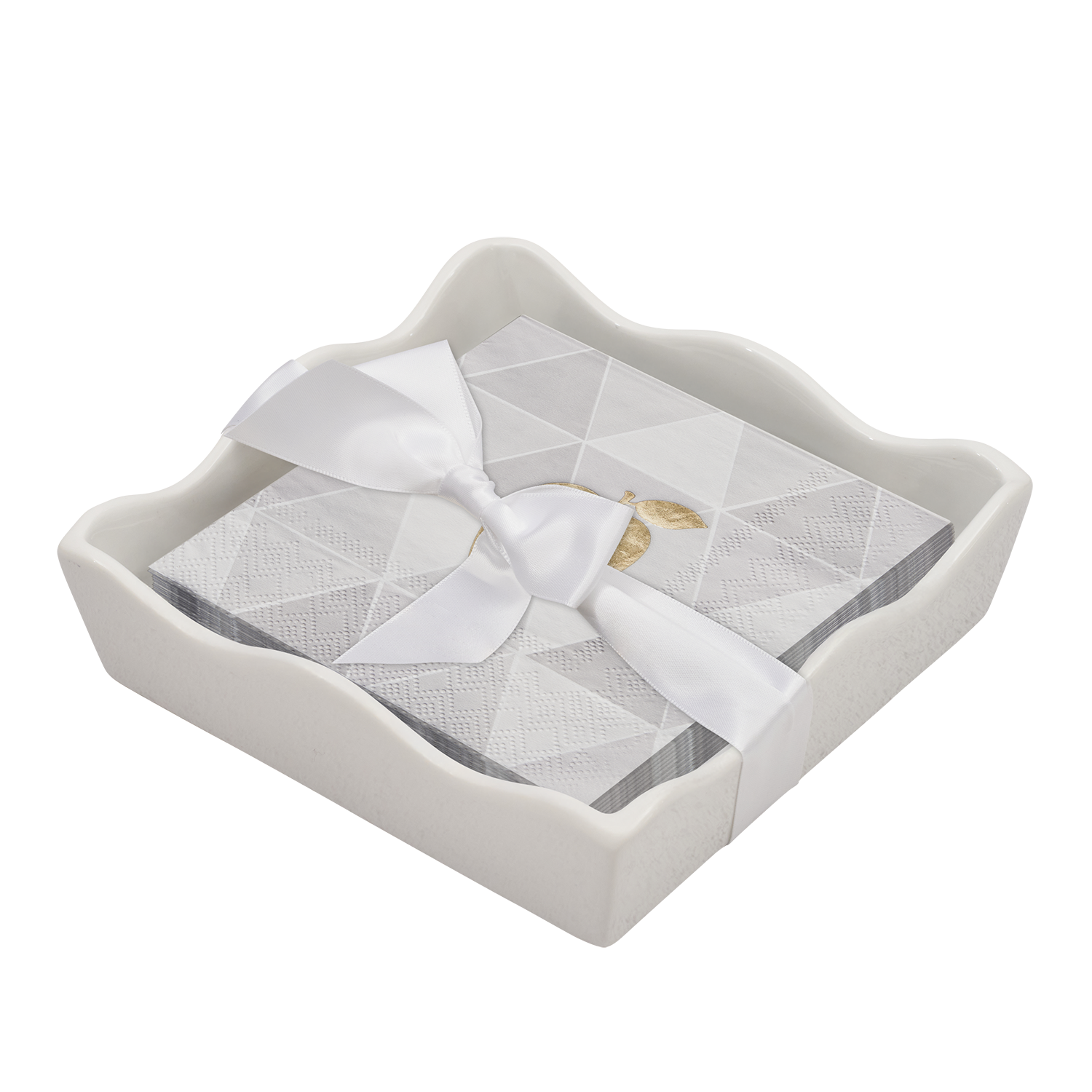 Ceramic Wave Napkin Tray with Cocktail Napkin - Golden Apple