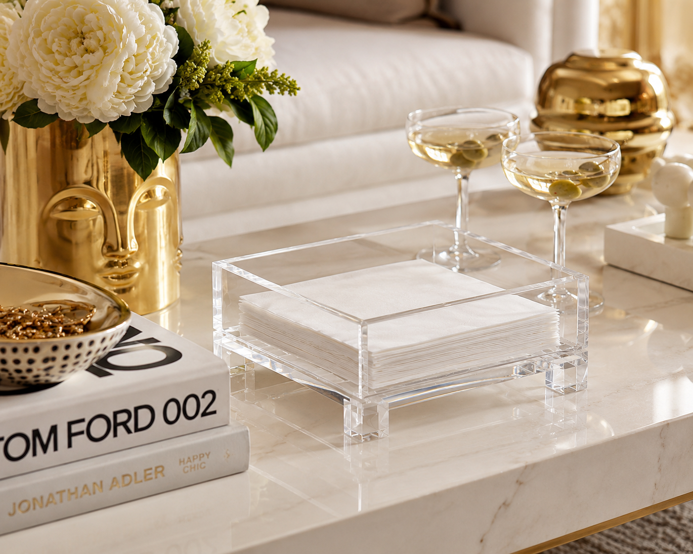 Clear Acrylic Cocktail Napkin Holder, Cube Feet