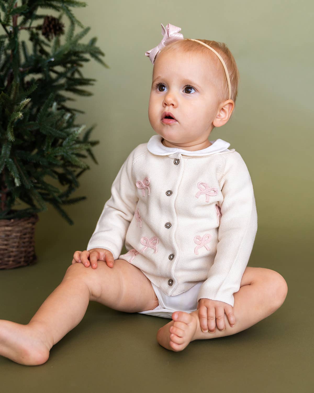 Bow Sweater Knit Baby Button Cardigan (Organic)