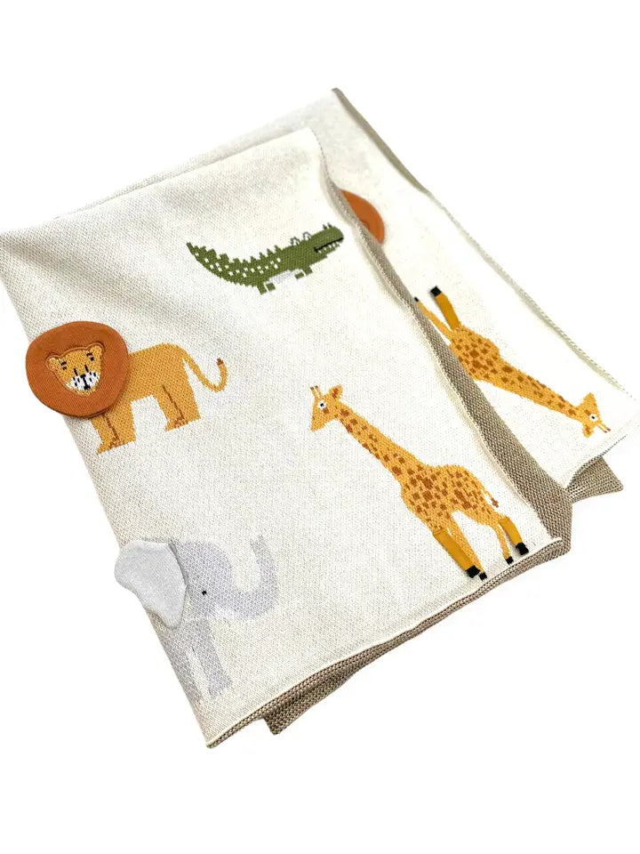 Personalized Safari Organic 3D Sweater Knit Baby Blanket