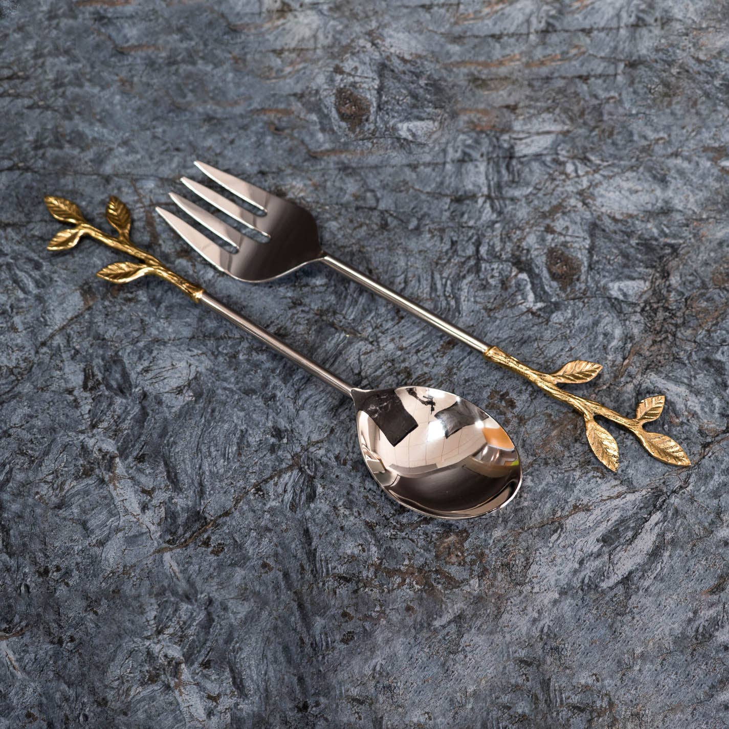 Gold Leaf Bud Salad Servers, Set of 2