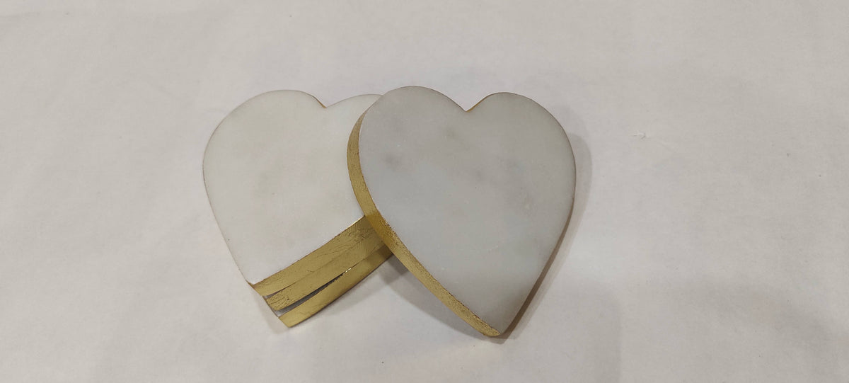 Lot de 4 sous-verres en cœur de marbre blanc