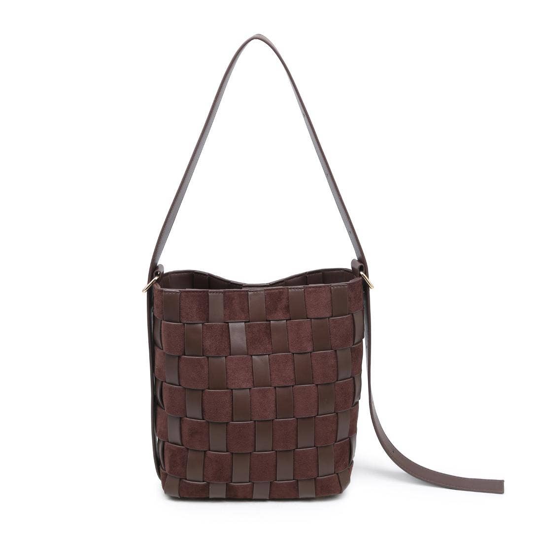 Vegan leather panel bucket bag - chocolate