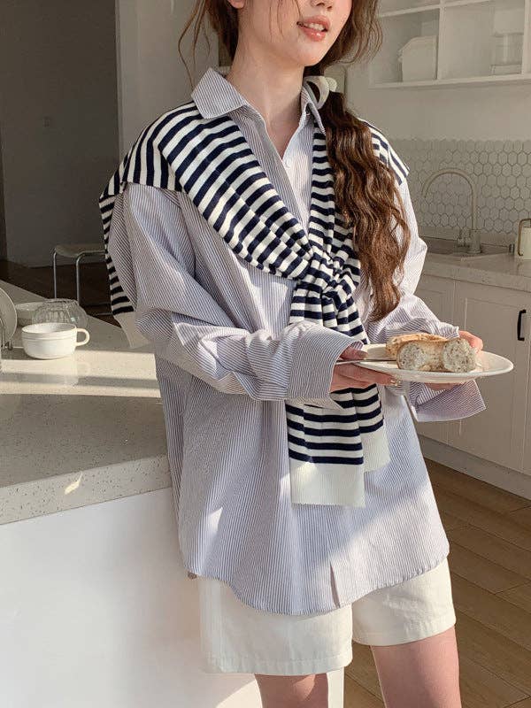 Striped Design Knotless Shawl