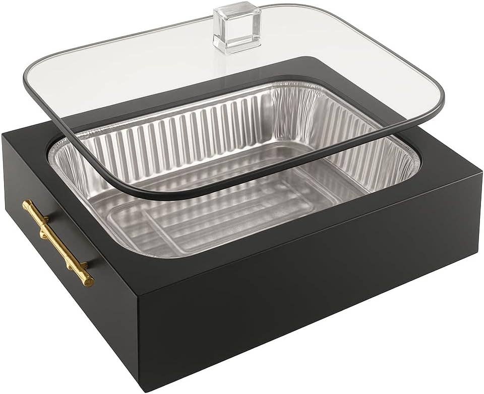 Clear Pan Server with Lid, Black & Gold