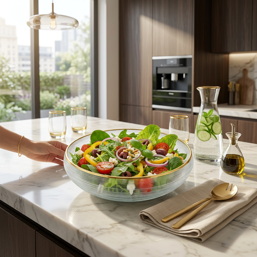 Curved Glass Bowl with Gold Rim- 2 sizes