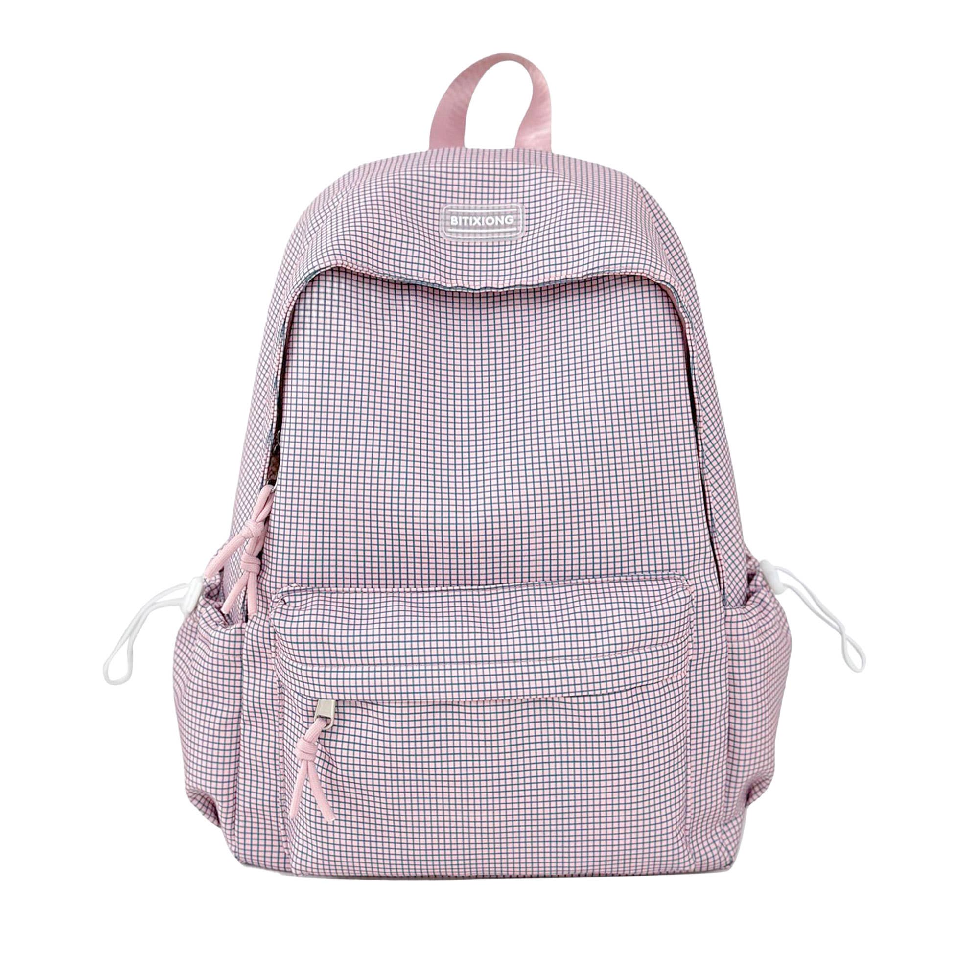 Personalized nylon Backpack for Kids- Pink Plaid