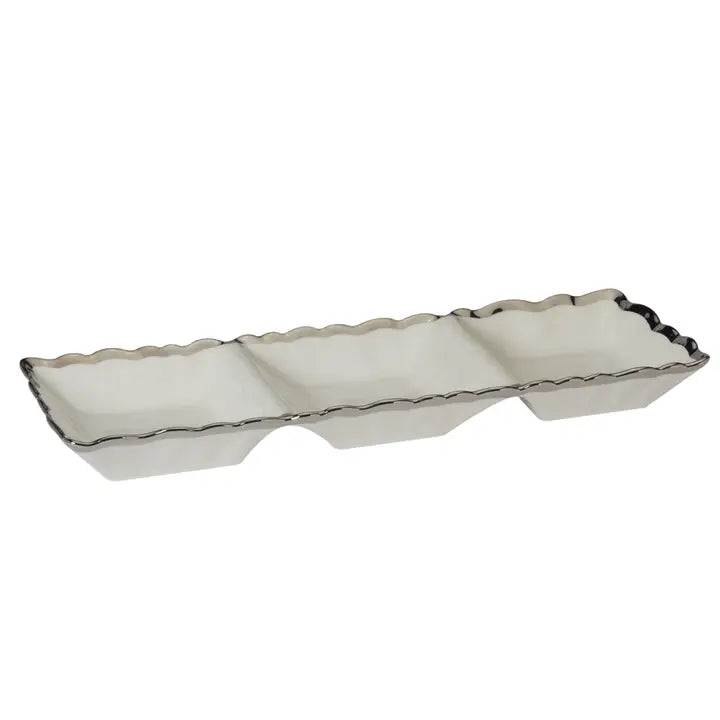 White and Silver 3 Section Tray