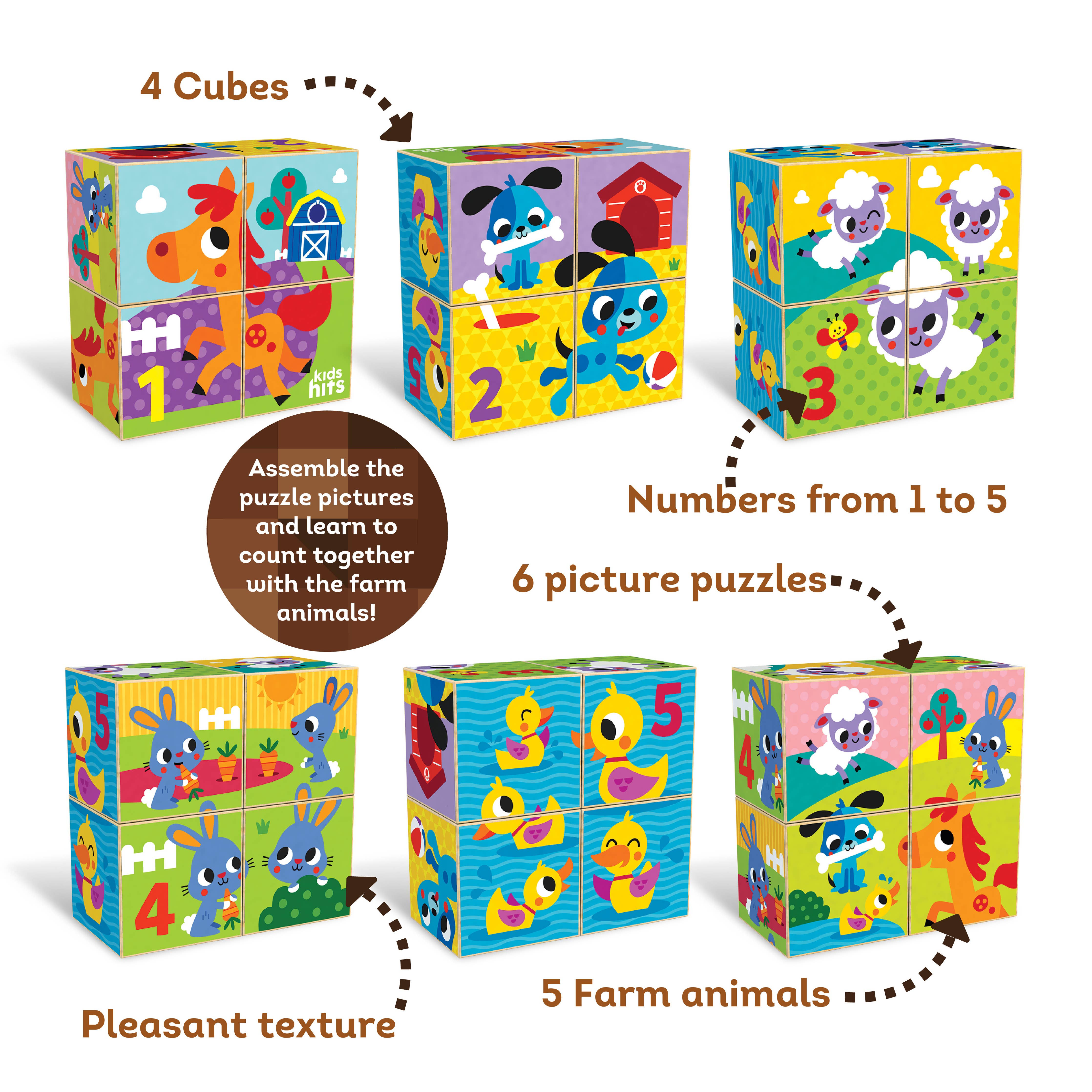 Wooden puzzle Blocks: Counting Farm