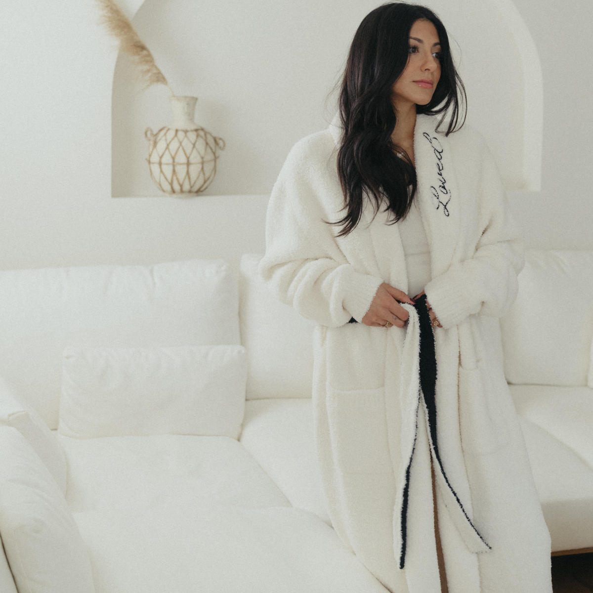 Heart Luxe Robe - Cream/Black