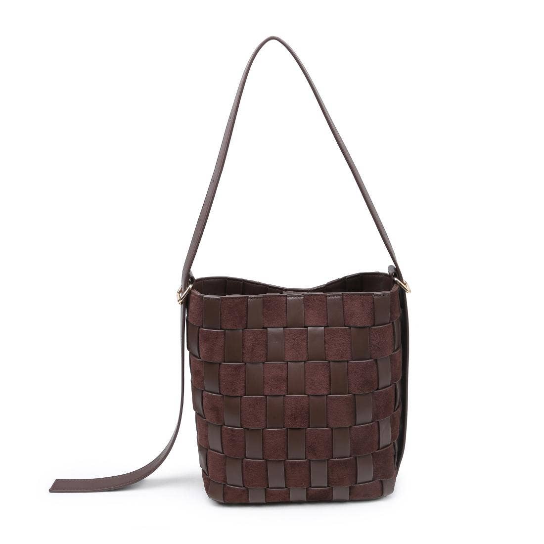 Vegan leather panel bucket bag - chocolate