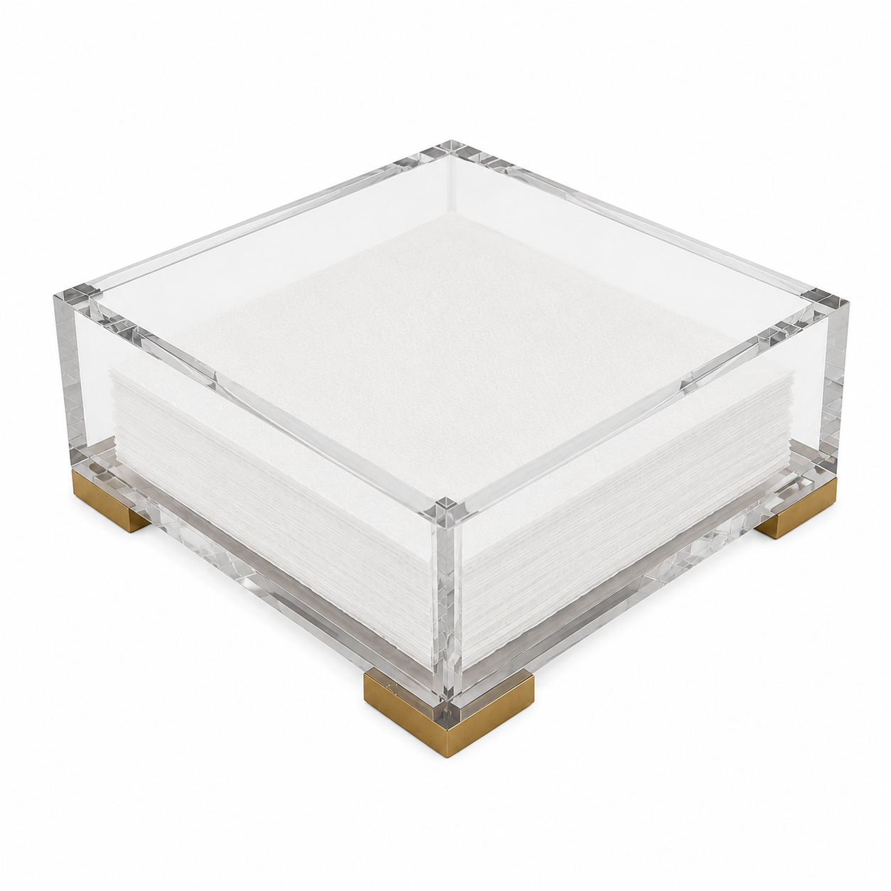 Clear Acrylic Cocktail Napkin Holder, Brass Corners