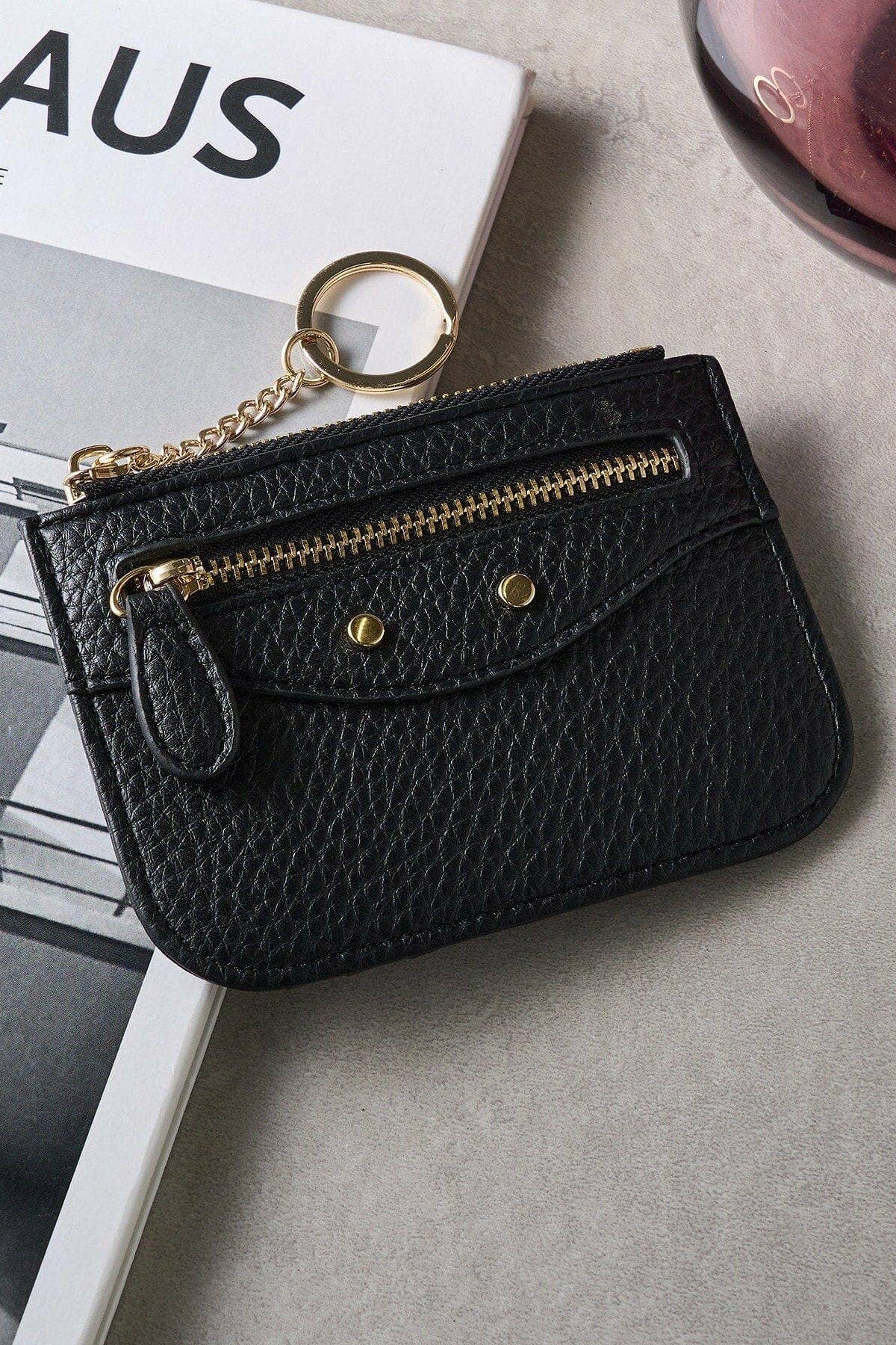 Cardholder/Wallet With Key Ring: Black