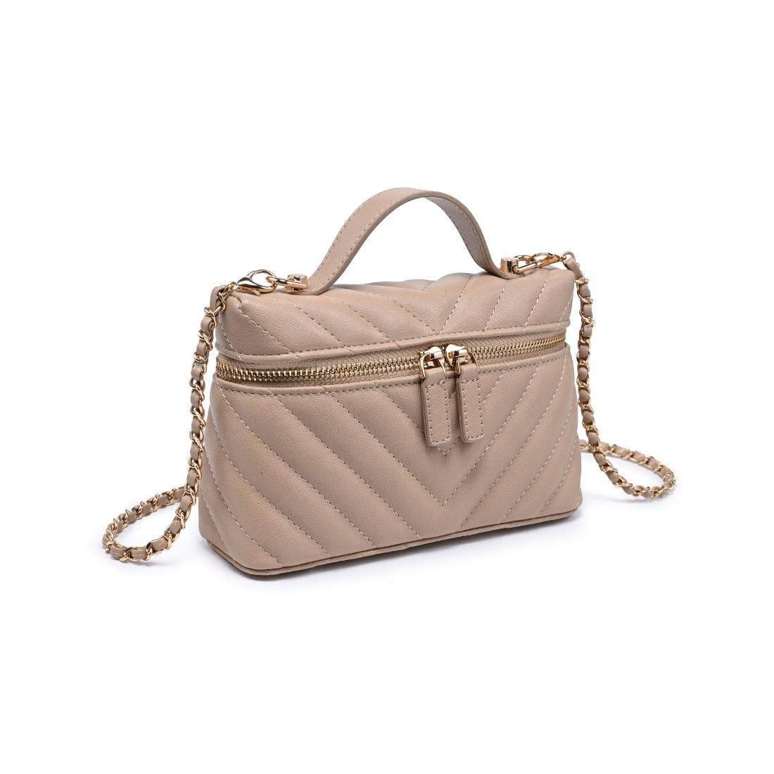 Chevron-quilted Vanity bag with chain - natural