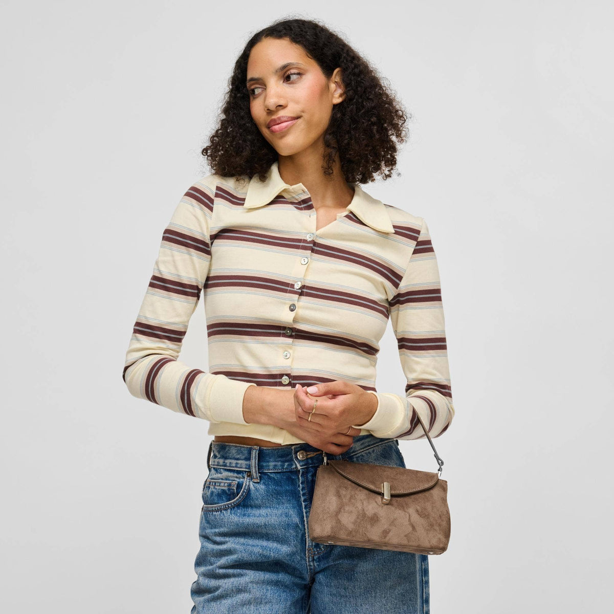 Vegan leather shoulder/crossbody bag - taupe