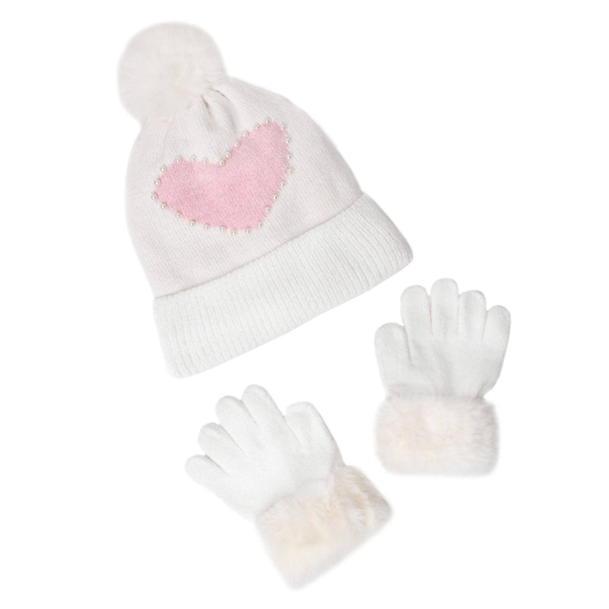 Pearl Heart Patched Hat and Glove Set
