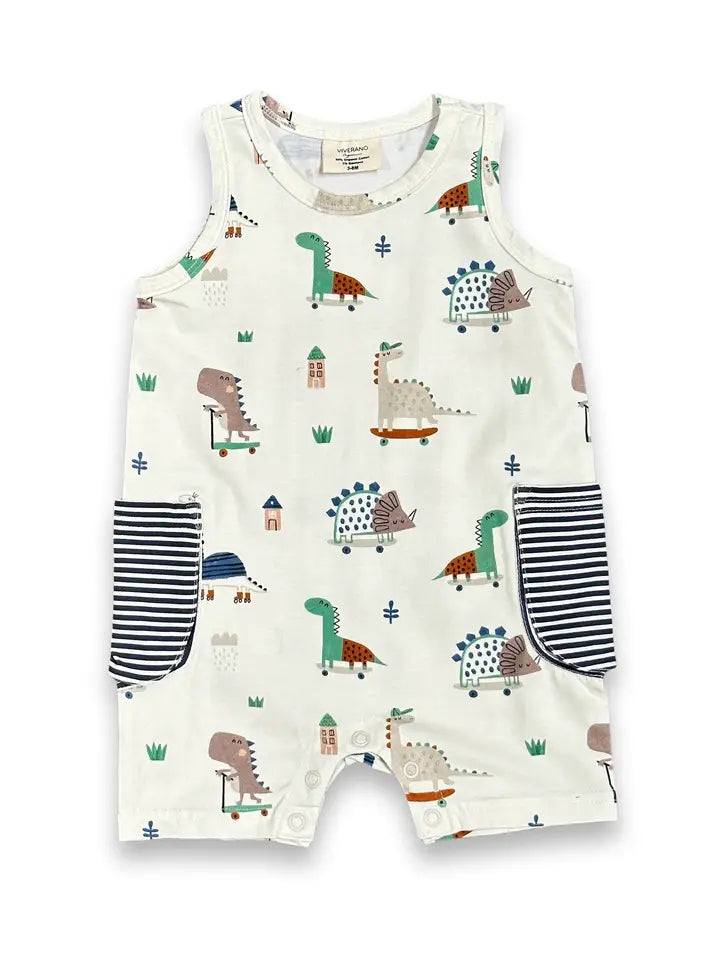 Skater Dino Side Pocket Shortie Baby Romper (Organic Jersey)