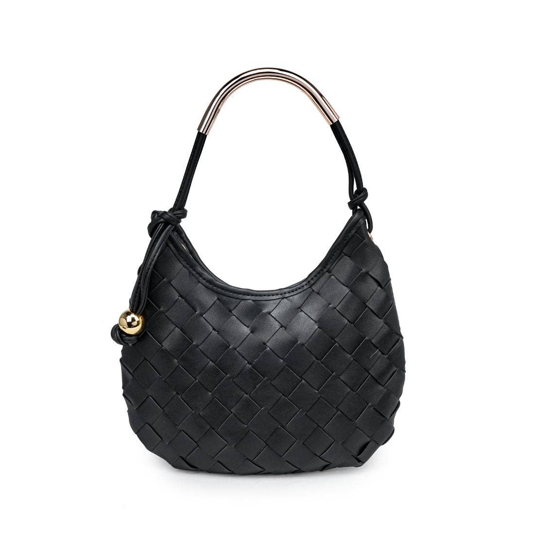 Knotted handle woven shoulder bag - black